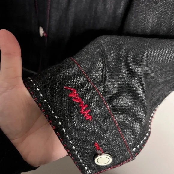 Coogi Red Leather Black Embrodered Denim Jacket - Limited Edition - L - Picture 2 of 6